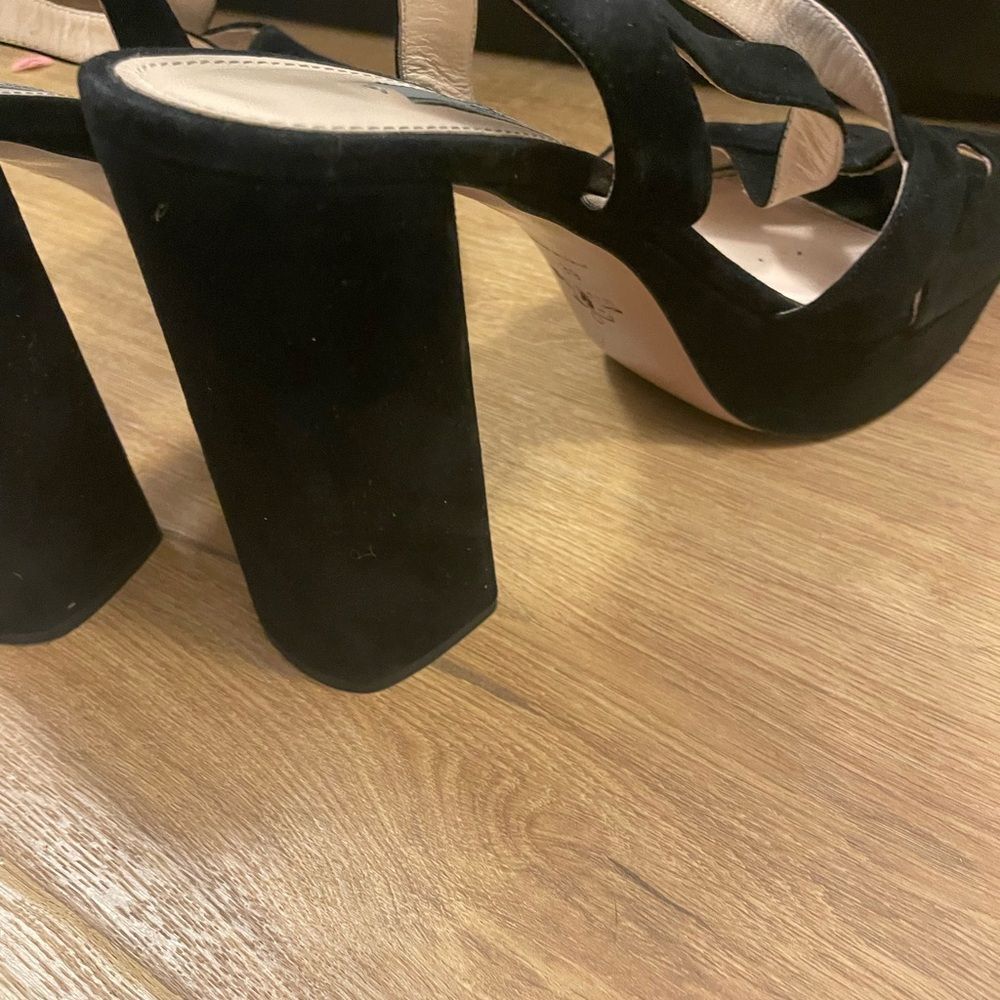 Prada Black Suede Platform Slingback Sandals Block Heels Size 39 - Picture 11 of 12